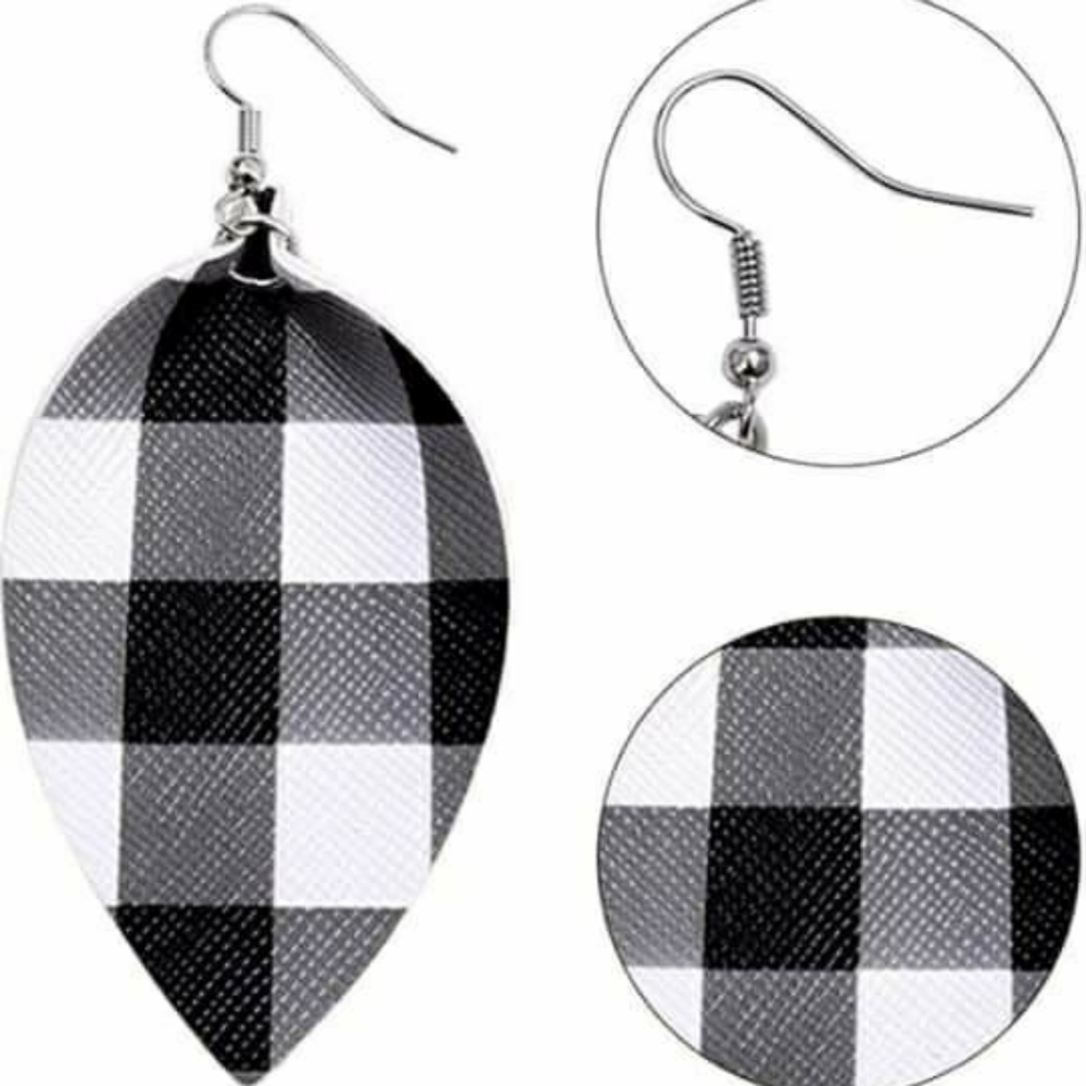 Plaid Leaf Shaped Earrings